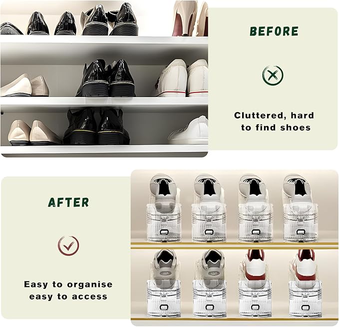 10 PACK Transparent Shoe Stacker,Shoe Slots Organizer for Closet, Shoe Display Space Saver,Adjustable Shoe Rack Organizer Holder for High Heels,Sneakers(Transparent)-NeatNest