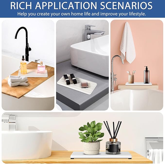 2PCS Water Absorbing Stone Tray,Quick Drying Stone Sink Tray,Water Absorbent Diatomite Coasters for Bathroom Counter and Kitchen Sink, Used for Hand Soap Dish Cosmetic Bottles Toothbrush Holders-NeatNest