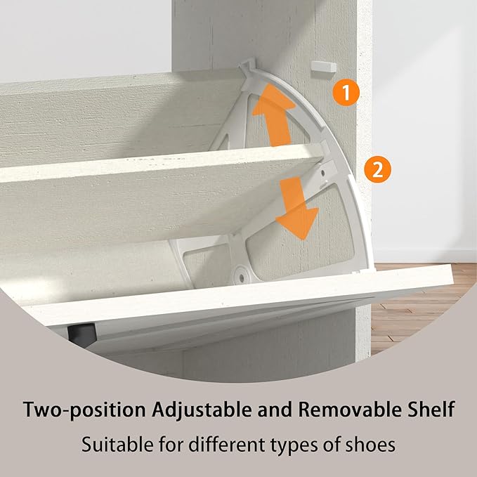 Hidden Shoe Storage Cabinets with 2 Flip Drawers and Extra Storage, Freestanding Narrow Shoe Organizer Rack for Entryway, White-NeatNest