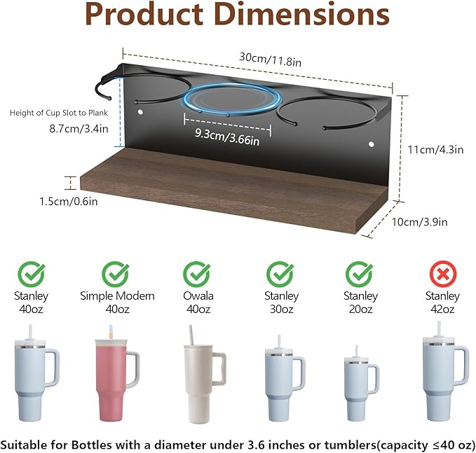 4 Pack Magnetic Water Bottle Organizer for Stanley 20&30&40 oz Magnet Tumbler Holder for Refrigerator Black Cup Storage Rack for Kitchen/Cabinet-NeatNest