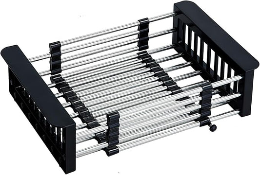 COVRA Over Sink Dish Drying Rack, Stainless Steel Drainer for 11"-19" Sinks, Kitchen Countertop Organizer for Dishes, Vegetables, and Fruits (Black)-NeatNest