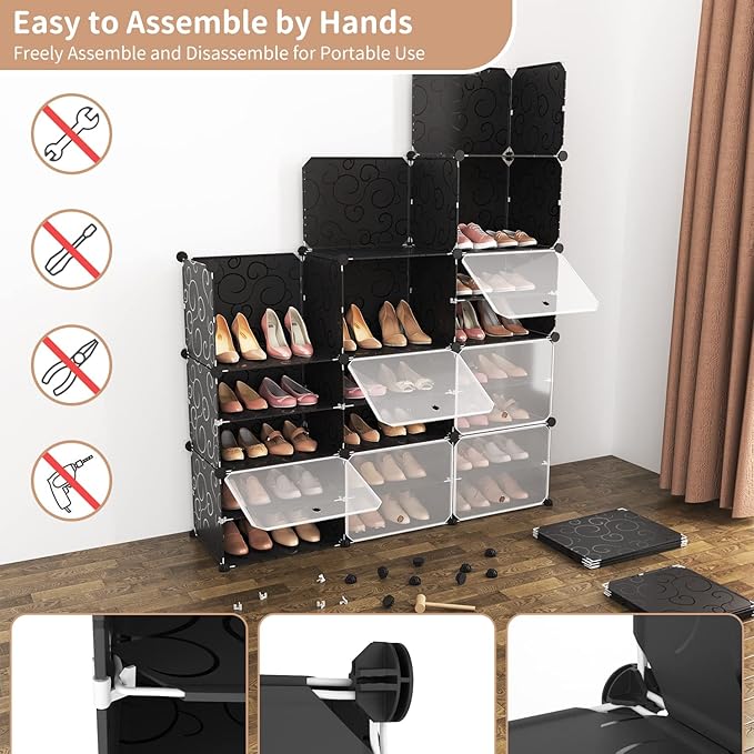 ROJASOP Portable Shoe Rack Organizer, 72 Pairs Covered Shoe Rack Shoe Organizer for Closet Entryway 12-Tier Shoe Storage Cabinet Space Saver Closed Shoe Organizer Cabinet with Doors-NeatNest