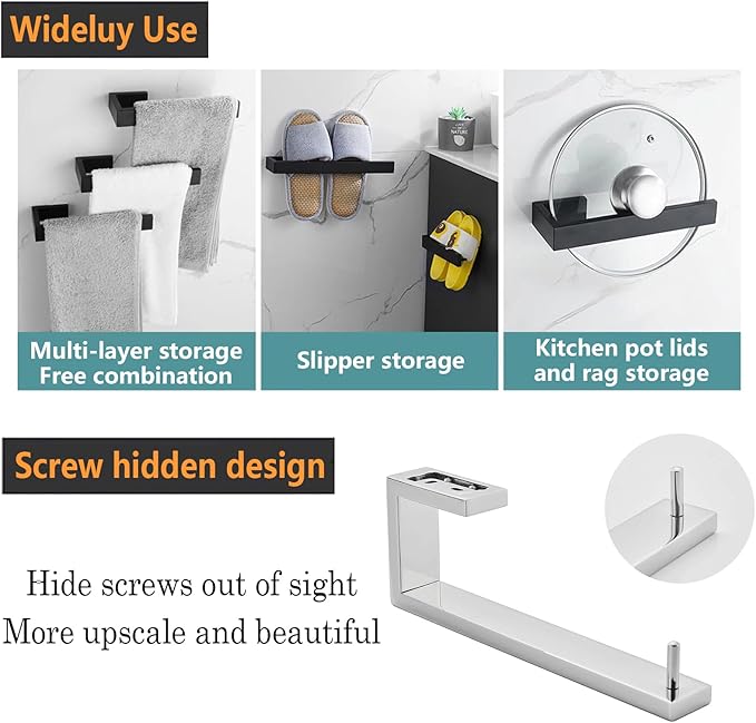 Hand Towel Holder, Towel Ring - Thicken SUS 304 Stainless Steel Towel Holder for Bathroom Wall, 8" Rectangular Modern Design Hand Towel Bar, Contemporary Hand Towel Rack - Brushed Nickel