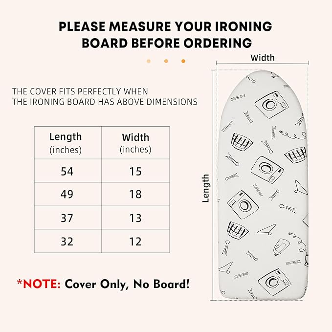 Over The Door Ironing Board Cover 13 x 37 inch, Small Iron Board Cover w Heat Reflective 3 Layers Thick Padding with Hook and Loop Fasteners (White)