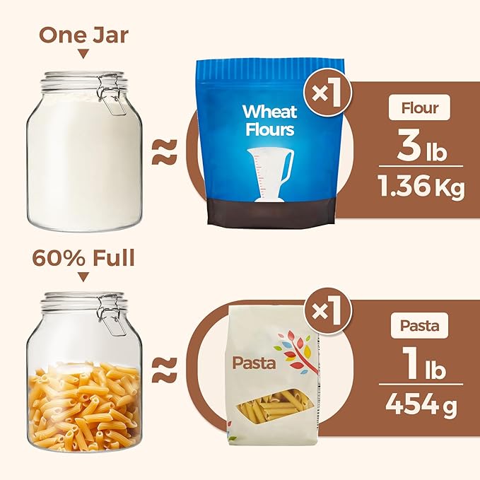 ComSaf Glass Jars with Airtight Lid 86 oz, Wide Mouth Mason Jars, Canning Jars, Large Glass Storage Containers with Lids, Flour Sugar Storage Containers, Large Canister for Rice, Pickle, Set of 2-NeatNest