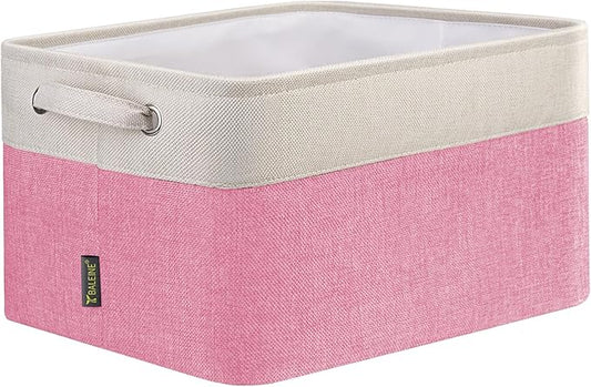 BALEINE 1 Pack Fabric Storage Bins for Shelves, Linen Storage Baskets for Organizing, Decorative Closet Bins for Clothes, Home (Pink, 15''x11''x9.5'')-NeatNest