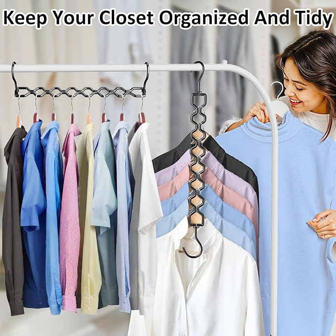 12 Pack Space Saving Hangers for Clothes, Heavy Duty 30Lbs Capacity Magic Collapsible Clothes Space Saver Metal Hanger Organizer with 360° Swivel Hook, Closet Organizers Dorm Room Essentials Black-NeatNest