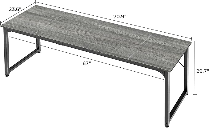 Huuger Computer Desk, 70 Inch Office Desk, Gaming Desk with Storage, Writing Desk Work Desk for Home Office, Study, Long Simple Desk, Large Legroom, Metal Frame, Grey-NeatNest