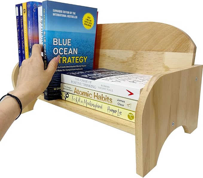 Couch-Style Desktop Bookshelf Organizer - Natural Wood Desk Top Bookshelf for Books, CDs, Magazines, Space-Saving for Home Office/Dorm (1, Rectangular)-NeatNest