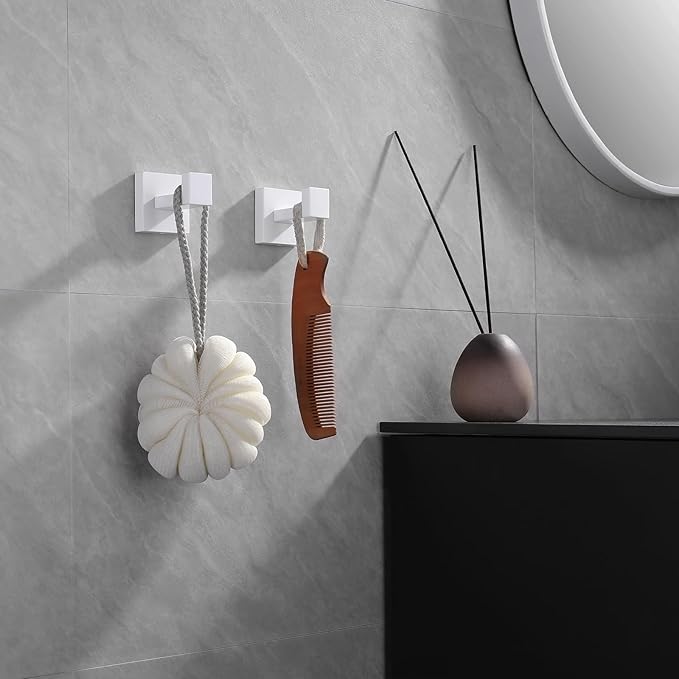 GERZWY Towel Hook Stainless Steel Robe Hook Heavy Duty Coat Hook Wall Mounted Luxury Hooks for Bathroom Hotel 2 Pack, White