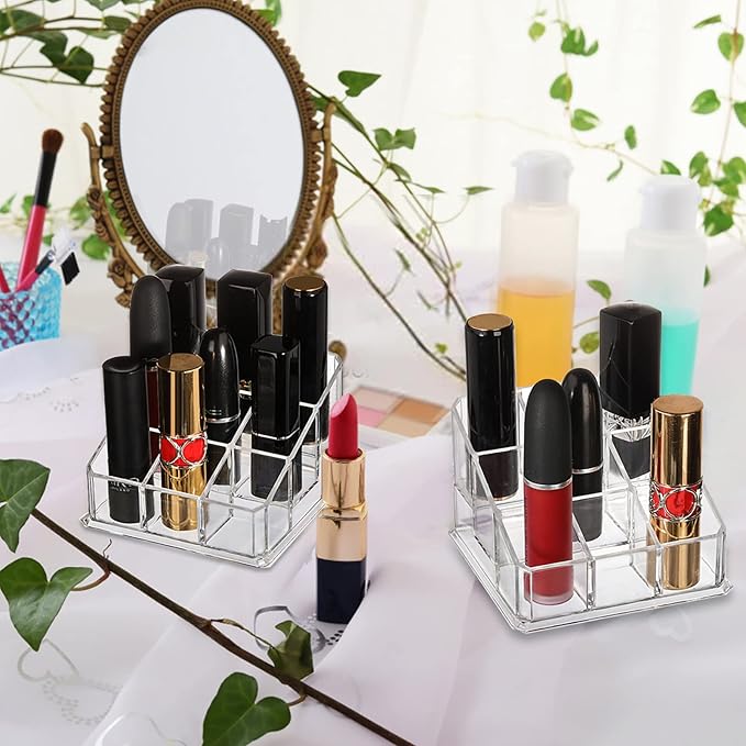 Foraineam 6 Pack Lipstick Holder Organizer, 9 Spaces Clear Lip Stick Storage Stand Container, Small Cosmetic Beauty Makeup Display Cases for Lipsticks, Lipgloss, Brushes, Bottles-NeatNest