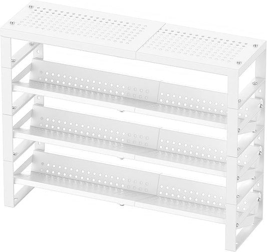 Expandable, Stackable, Adjustable Spice Rack kitchen Organizer,Metal Pantry Storage Shelves - Multi-Tier Shelf for Cabinet, Countertop, Pantries, Cupboard or Wall Mount,White-NeatNest
