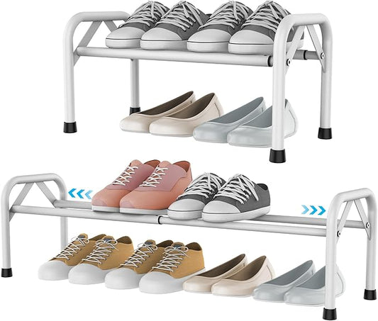 1-Tier Free Standing Shoe Racks, White Shoe Organizer for Closet, Entryway, Garage & Corridor, Sturdy Shoe Rack, Small Closet Shoe Rack-NeatNest