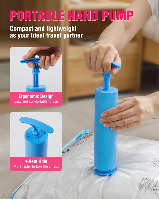 Travel Vacuum Storage Bags with Hand Pump, 8 Pack (4S+4XS) Vacuum Seal Bag Travel Essentials Space Saving Bags for Clothes, Luggage, Carry-on Suitcase, Backpack, Holiday Business Trip-NeatNest