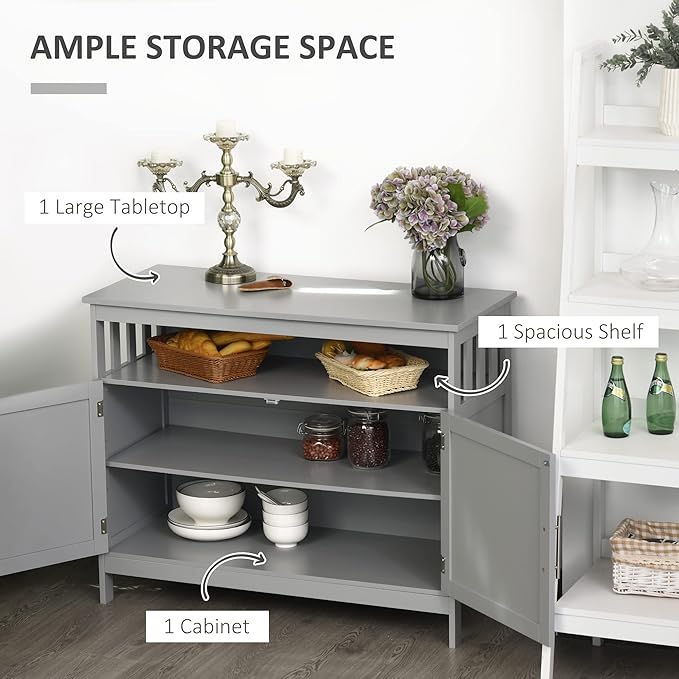 HOMCOM Sideboard Buffet Cabinet, Modern Coffee Bar Cabinet with 2-Level Shelf and Open Compartment, Grey-NeatNest