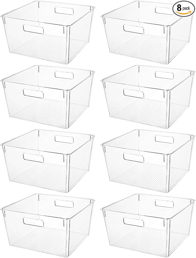 Clear Extra Large Plastic Storage Bins, Perfect for Pantry Organizers and Storage Containers Fridge Organizer Plastic Bins Kitchen Organizer Bin for Organizing Under Sink Refrigerator Organization-NeatNest