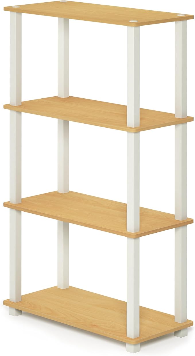 Furinno Turn-N-Tube 4-Tier Multipurpose Shelf Display Rack, Square Tube, Beech/White-NeatNest
