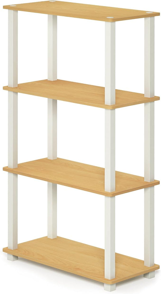 Furinno Turn-N-Tube 4-Tier Multipurpose Shelf Display Rack, Square Tube, Beech/White-NeatNest