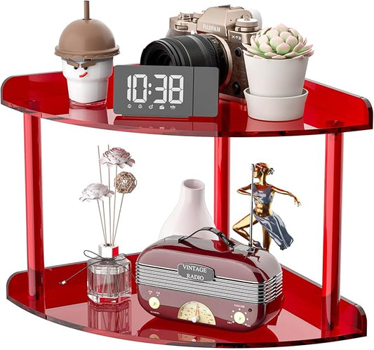 2 Tier Acrylic Corner Shelf Organizer Storage 9.5x9.5x8 Inch, Red Countertop Corner Shelf for Bathroom, Kitchen, Bedroom, Office, Study Room-NeatNest
