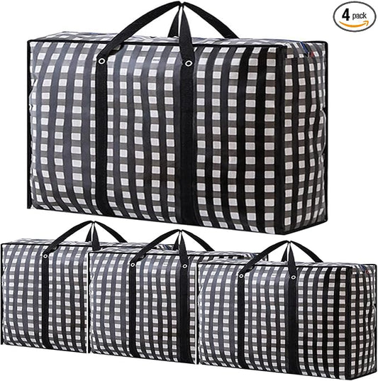 Heavy Duty Large Moving Bags - 162L Big Organizer Storage Bags With Durable Zipper, Waterproof Oversized Jumbo Organizers for Clothes, Bedding, Comforter, Pillow (Set of 4)