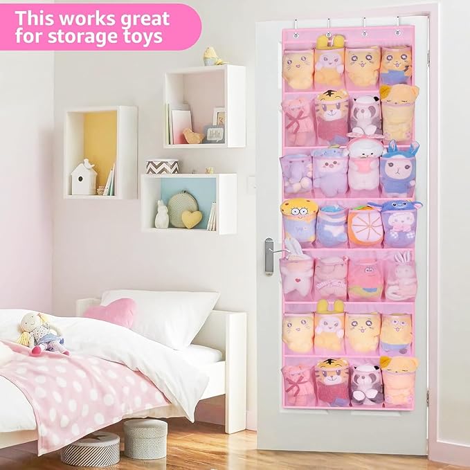 MISSLO Kids Over the Door Shoe Organizer Pink Hanging Shoe Rack Baby Toddler Hanging Shoe Organizer Cute Shoe Holder Girl Room Decor 28 Pockets-NeatNest