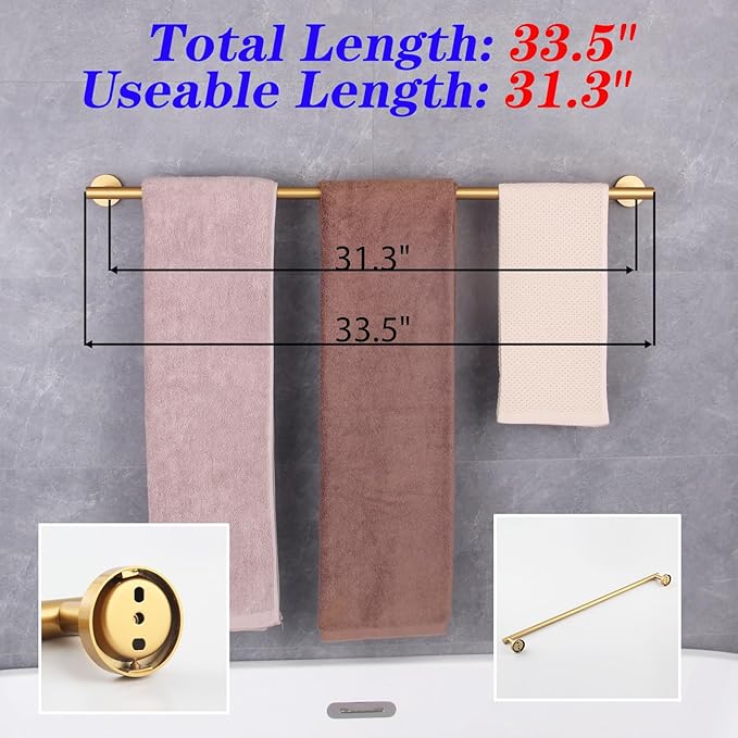 GERZWY Stainless Steel 33-Inch Bathroom Towel Bar Gold Towel Rack Wall Mounted Towel Rail Bath Towel Rod AG1101C85-BE
