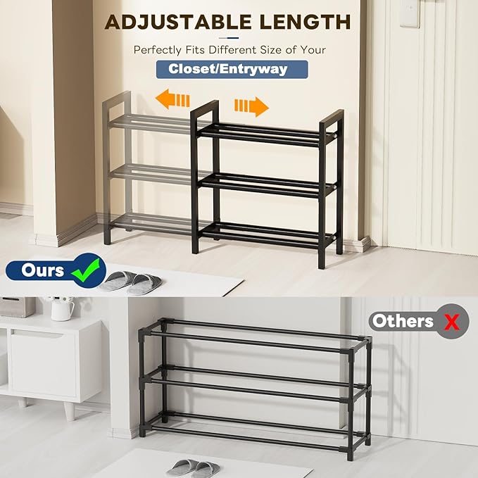 Mavivegue Expandable Shoe Rack for Closet, 3-Tier Shoe Organizer, Adjustable Shoe Rack for Front Door Entrance, Entryway-NeatNest