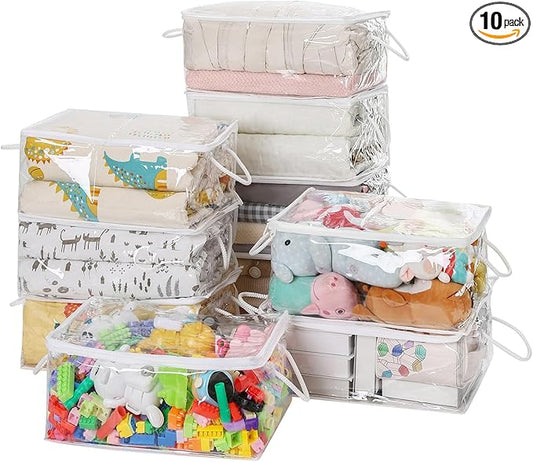 10 PCS Clear Zippered Storage Bags with Handle,Sweater Storage with Zipper,Foldable Closet Organizer Bed Sheet Organizer,Cube Plastic Organizer,Bag,Bin for Clothes,Towel-15.7 * 11.8 * 7.9-NeatNest
