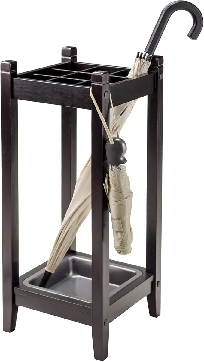 Contemporary Home Living 25.75” Espresso Brown Jana Umbrella Stand with Metal Tray-NeatNest