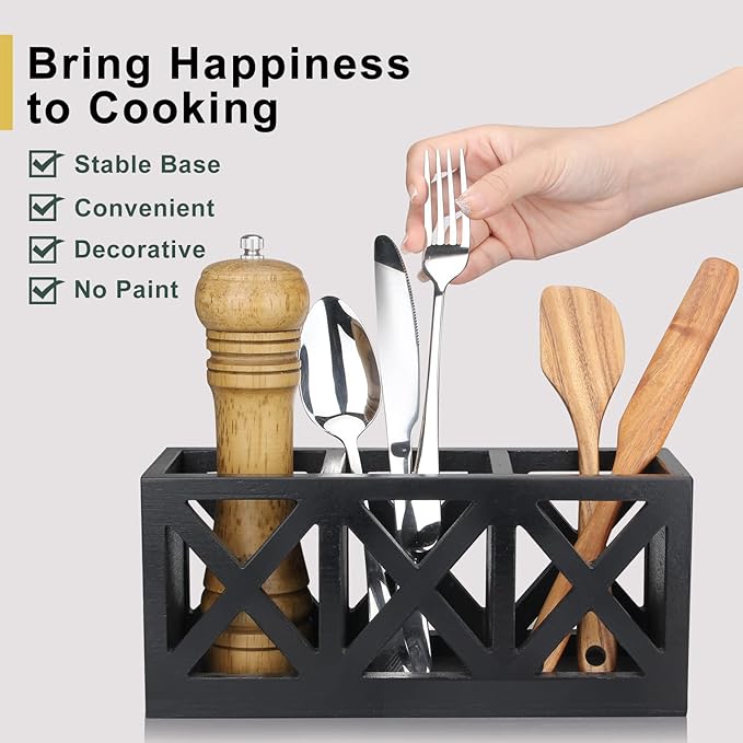 Ayiaren Wooden Silverware Holder Flatware Utensil Caddy Cutlery Holder for Party Wood Silverware Organizer Caddy Storage for Kitchen Countertop Table Knife Fork Spoon Organizer Small Utensil Holders-NeatNest