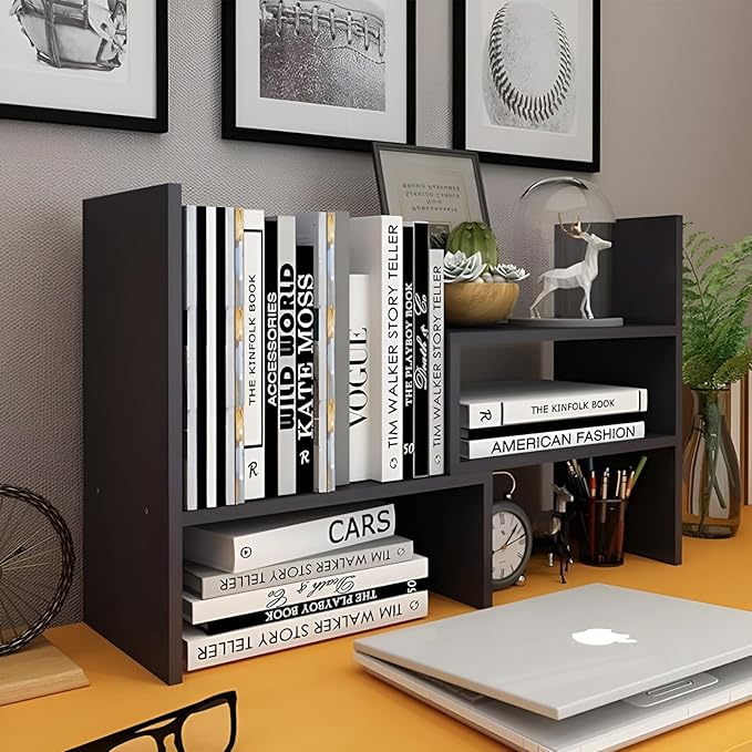 ShellKingdom Desk Shelf Organizer, Desktop Shelves, Adjustable Desktop Corner Shelf, Bookshelf Storage Rack and Cubicle Decor for Desk, Tabletop, School, Office, Dorm Desk Organizer - Black-NeatNest