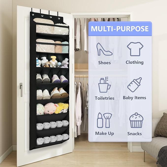 FENTEC 1 Pack 8 Shelves Over The Door Shoe Organizer, 68" Exlarge Deep Pockets Hanging Shoe Organizer, Shoe Rack for Closet, Shoe Holder for Boots,Over Door Organizer in Home, RV, Dorm, Black-NeatNest
