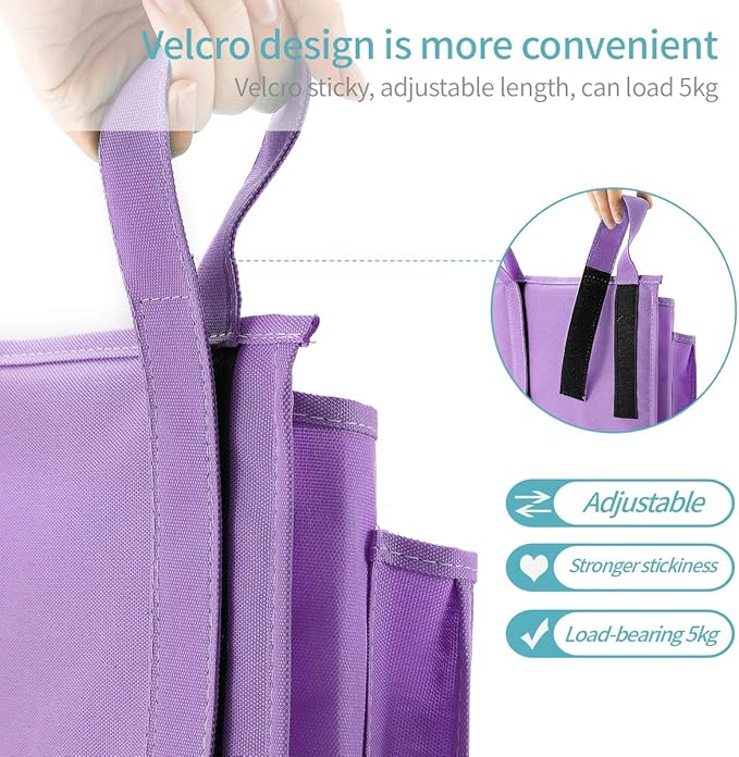 Bseash Bunk Bed Organizer, Bedside Caddy Hanging Bed Organizer Storage Bag 8 Pockets, for College Dorm Rooms Bed, Hospital Bed, Baby Bed Rails, 600D Oxford Cloth (Purple)-NeatNest