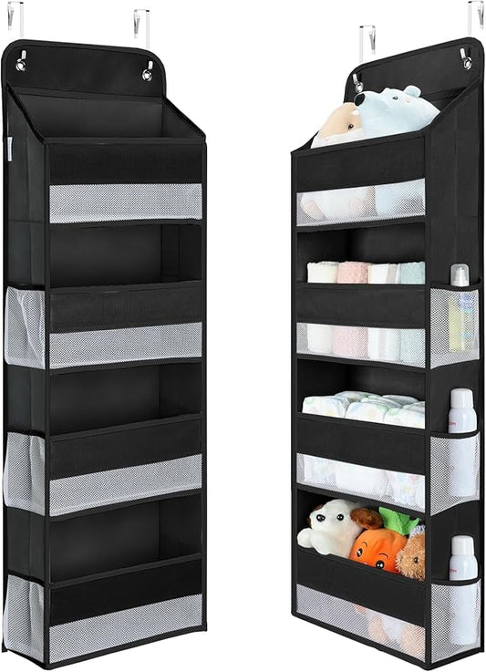 Yecaye 1 Pack Over the Door Organizer, 35.2lbs Load Toy Stuffed Animal Storage, Swing-proof Hanging Bathroom Organizers and Storage for Nursery Newborn Baby Essential Stuff Black-NeatNest
