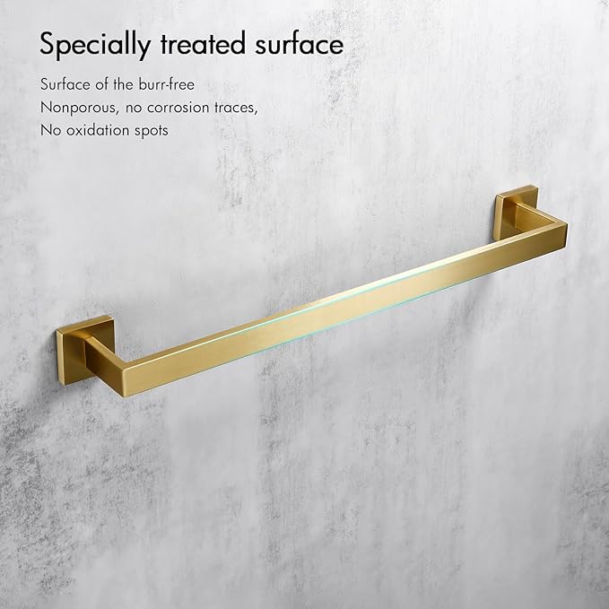 Bagnolux 22 Inch Gold Bathroom Accessories, Gold Towel Rack for Bathroom Wall Mounted Towel Bar, Heavy Duty Modern Brushed Brass Towel Holder Wall Single Towel Rod (Total Length 23.6-Inch)