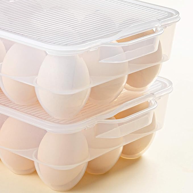 Clear Plastic Egg Holder for Refrigerator, Stackable Egg Storage Trays With Lid & Handles, Plastic Egg Box Carrier 4 Pack, BPA-Free Egg Storage Container for 18 Eggs-NeatNest