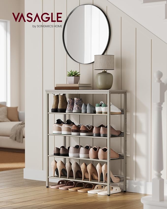 VASAGLE Shoe Rack for Entryway, 5-Tier Shoe Rack Organizer with Storage Shelves and Spacious Top, Freestanding, Adjustable, Industrial, Cappuccino Beige and Oatmeal Beige ULBS038L01-NeatNest