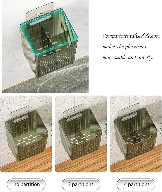 Set Of 2 Storage Organizer Bins Wall Mounted Shower Caddy, Bathroom shelves Stackable Clear Plastic Toothbrush Holder Adhesive Hanging Bin for Bathroom, Kitchen, Cabinet, Shower BPA Free Small (Clear)-NeatNest