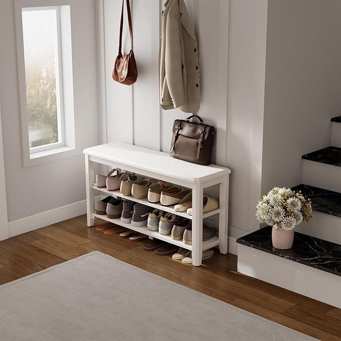 Wood Shoe Rack Bench for Entryway, 2 Tier Shoe Rack for Front Door Entrance, Shoe Bench with Shoe Storage for Entryway, Bedroom, 47.2"-NeatNest