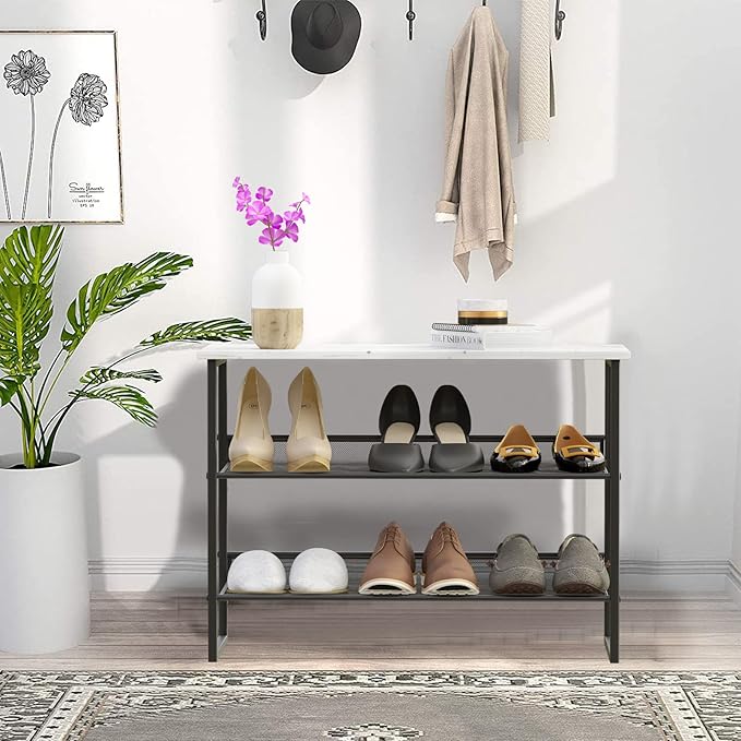 Garden 4 you 3 Tiers White Marble Shoe Rack,Freestanding Organizer Multi-Purpose Adjustable Flat and Slant Storage Rack Shoe Shelf, High Heels Potted Plant for Entryway Hallway Living Room Closet-NeatNest