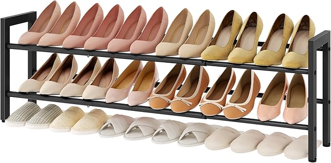 FAVOOSTY 2-Tier Expandable Shoe Rack, Adjustable Shoe Shelf Storage Organizer Space Saving Metal Free Standing Shoe Rack for Entryway Closet Doorway, Black-NeatNest