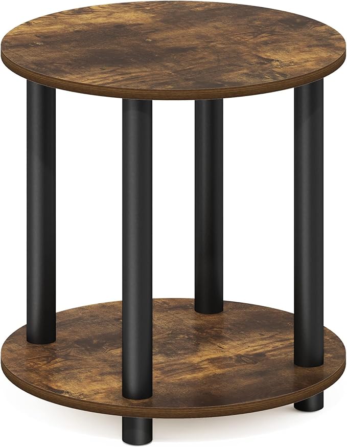 Furinno Turn-N-Tube Simple Design 2-Tier Round Wooden Small Coffee Table, Amber Pine-NeatNest
