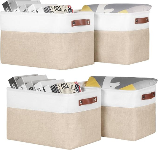 Univivi 15 inch Storage Baskets for Shelves with Handles Hard Bottom Closet Organizer Fabric Bins Large Organizer Basket for Closet Organizing (Khaki- 4 Pack )-NeatNest
