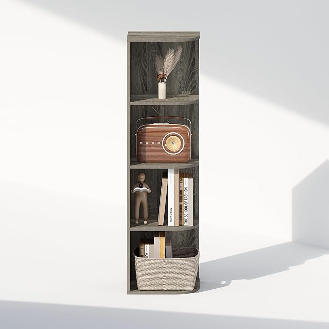 Furinno Reed 4-Tier Space Saving Corner Storage Display Shelf, French Oak-NeatNest