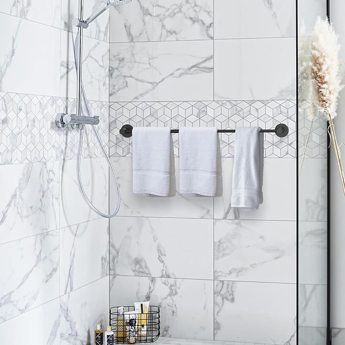 Adjustable Single Bath Towel Bar 16 to 27.6 Inch, ZUEXT Oil Rubbed Black Stainless Steel Towel Holder Hanger, Expandable Wall Mount Towel Rail for Bathroom Kitchen Washroom,1" Tube Towel Rail Racks