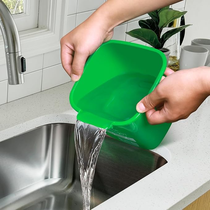 Matthew Detergent and Sanitizing Cleaning Bucket 3 Quart Plastic Pail,Set of 6 Square Containers,Built-in Spout w/Handle,Wash Rinse Sanitize Handwash Bucket for Home Office Commercial (Red&Green)