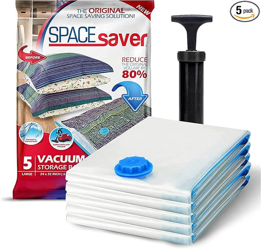 5 Pack Large Vacuum Storage Bags for Comforters, Blankets & Clothes – Vacuum Sealed Compression Bags with Hand Pump – Space Saver Storage Bags for Bedding, Moving, Travel & Organization-NeatNest