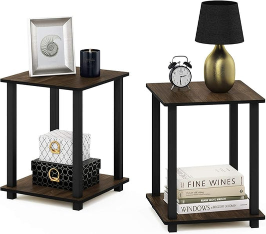 Furinno Simplistic Set of 2 End Table, Columbia Walnut/Black-NeatNest