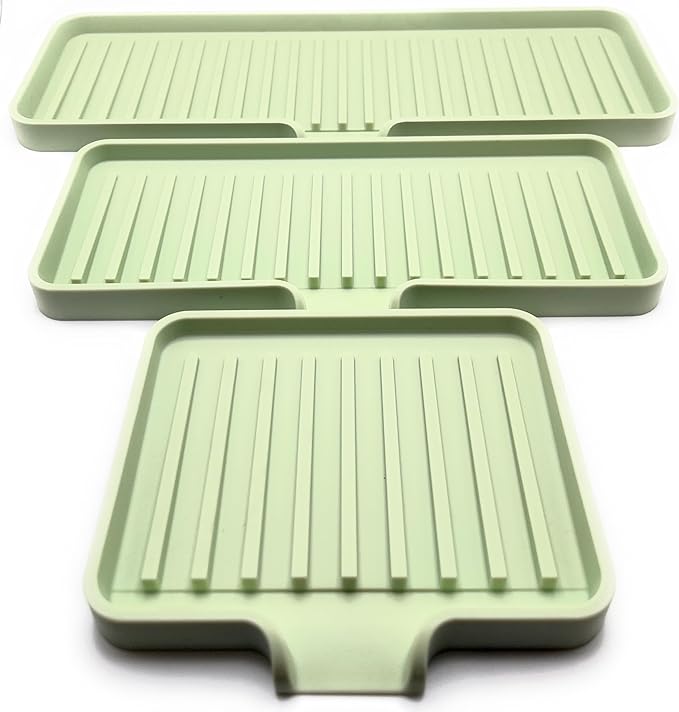 Happitasa Silicone Soap Dish Tray and Sponge Holder with Drain Chute | Bathroom and Kitchen Sink Organizer Caddy (Pistachio, 12"x4", 7.4 Ounces)-NeatNest