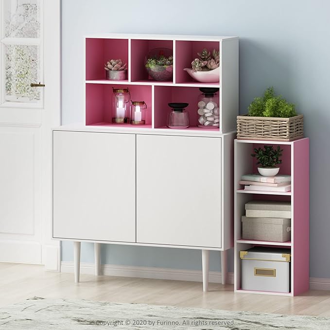 Furinno 5-Cube Reversible Open Shelf, White/Pink 11069WH/PI-NeatNest
